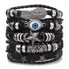 5pcs set Men's Leather Bracelet Stylish Adjustable Bracelet