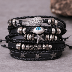 5pcs set Men's Leather Bracelet Stylish Adjustable Bracelet