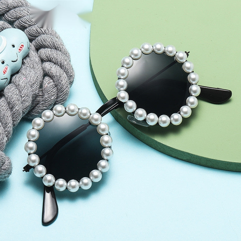 Round Frame Faux Pearl Sunglasses Vintage Shades Sunglasses