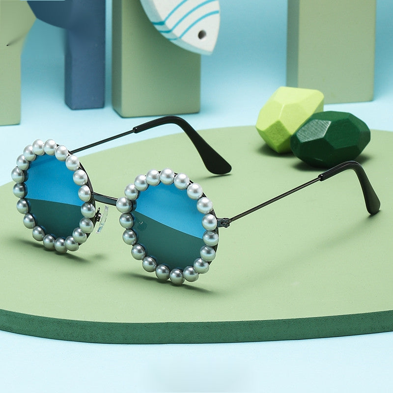 Round Frame Faux Pearl Sunglasses Vintage Shades Sunglasses