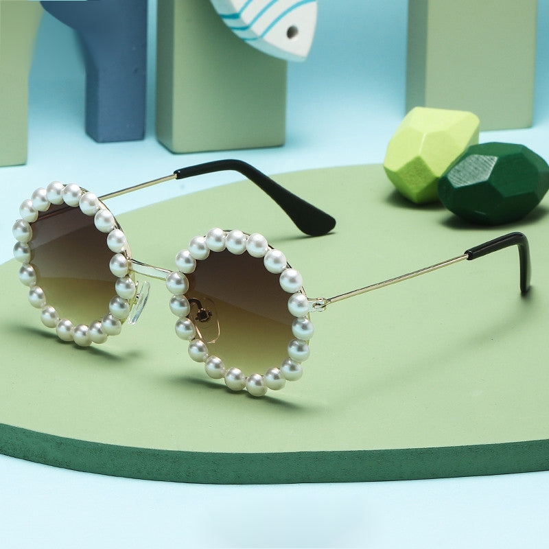 Round Frame Faux Pearl Sunglasses Vintage Shades Sunglasses