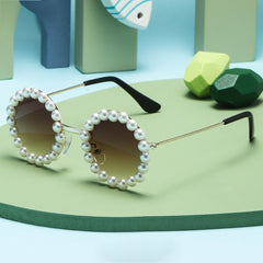 Round Frame Faux Pearl Sunglasses Vintage Shades Sunglasses