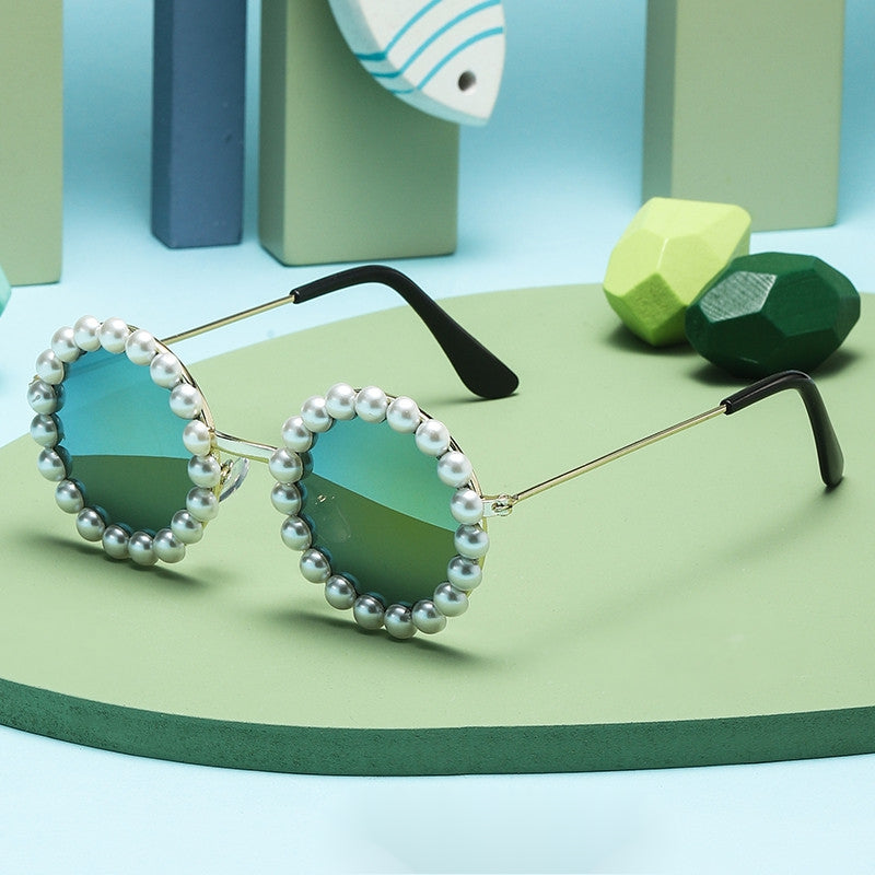 Round Frame Faux Pearl Sunglasses Vintage Shades Sunglasses