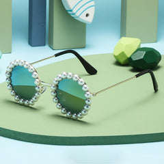 Round Frame Faux Pearl Sunglasses Vintage Shades Sunglasses