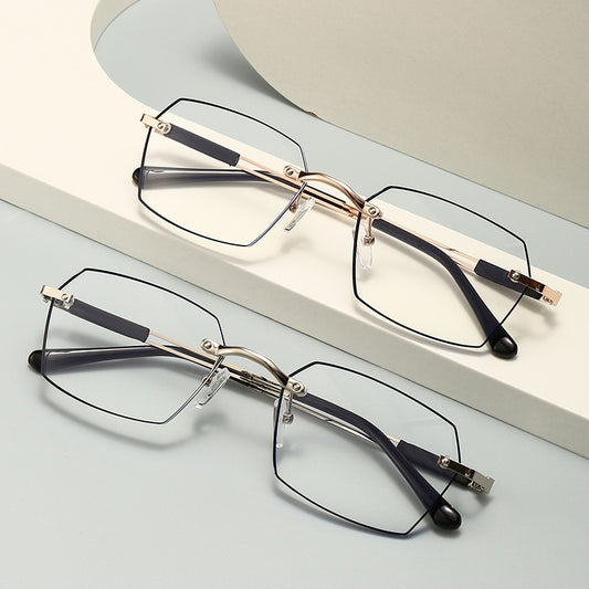 Light Blocking Polygon Glasses Metal Frame Reading Eyeglasses