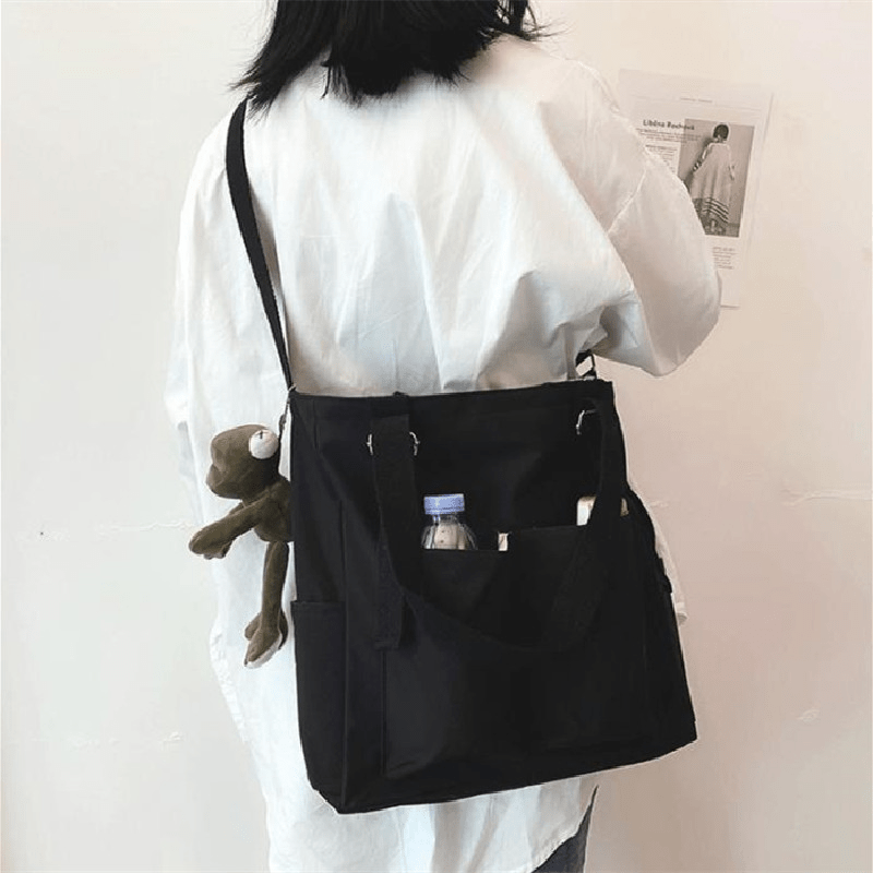 Nylon Shoulder Bag with Front Pockets Large Capacity Crossbody Bag