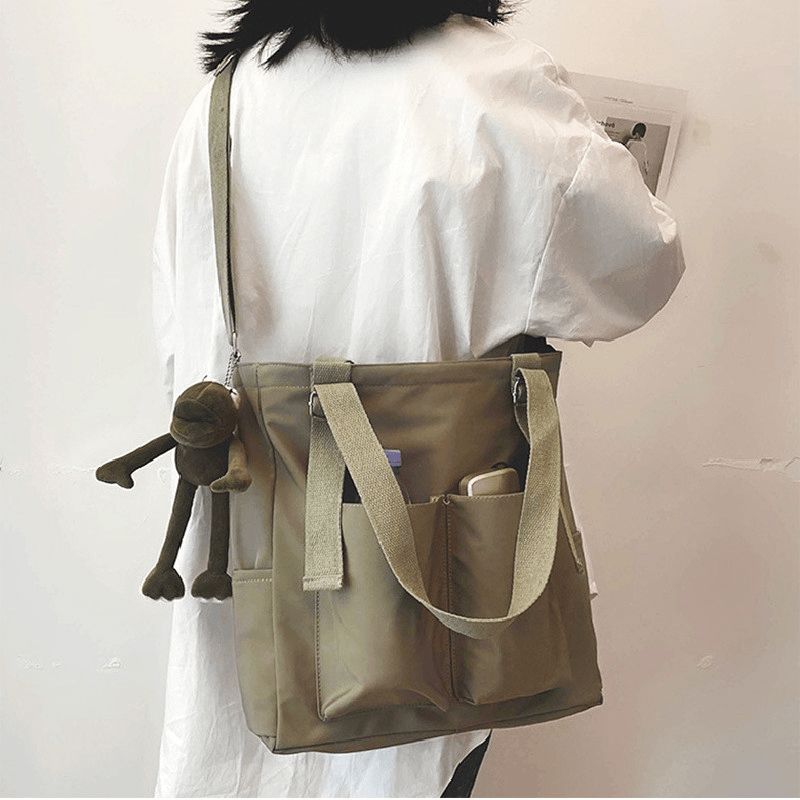 Nylon Shoulder Bag with Front Pockets Large Capacity Crossbody Bag