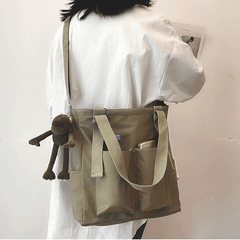 Nylon Shoulder Bag with Front Pockets Large Capacity Crossbody Bag