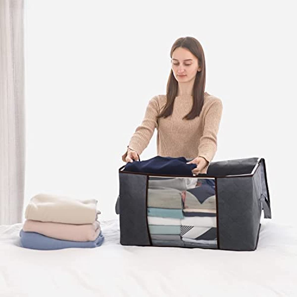90L Large Storage Bags 3 Pack Closet Organizers Foldable Storage Bins