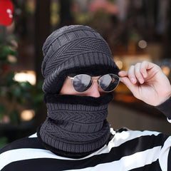 Autumn Winter Plus Fleece Cap Mens Knitted Hat Scarf Two piece Set
