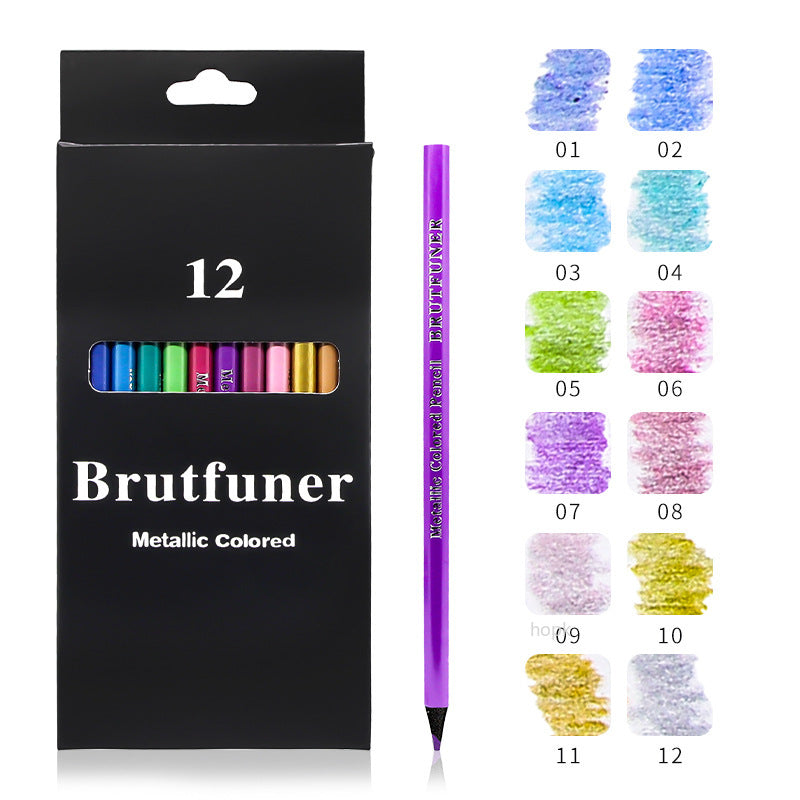 12 Metallic Colored Pencils Set for Artists