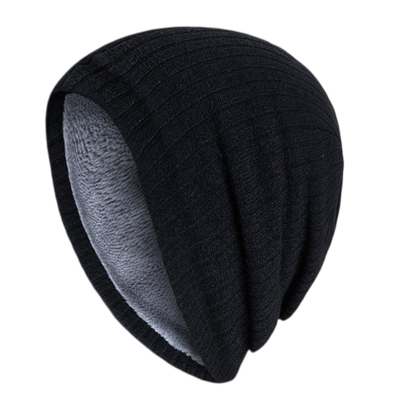 Men's Winter Fleece Knitted Hat Solid Striped Warm Ear Protection