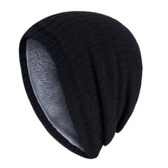 Men's Winter Fleece Knitted Hat Solid Striped Warm Ear Protection