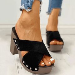 Chunky Heeled Sandals Criss Cross Platform Slip on High Heels