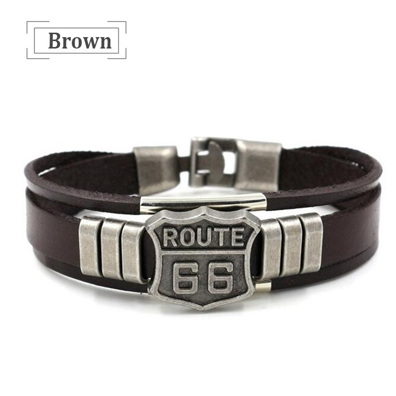 US 66 Road Bangle Leather Bracelet Men