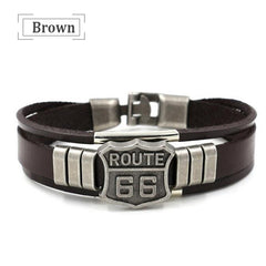 US 66 Road Bangle Leather Bracelet Men