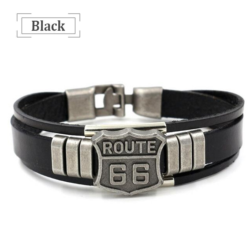 US 66 Road Bangle Leather Bracelet Men