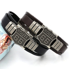 US 66 Road Bangle Leather Bracelet Men