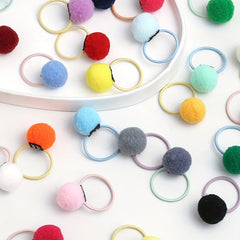 30pcs Plush Ball Decor Hair Tie Solid Hair Rope Elastic Ponytail Holder