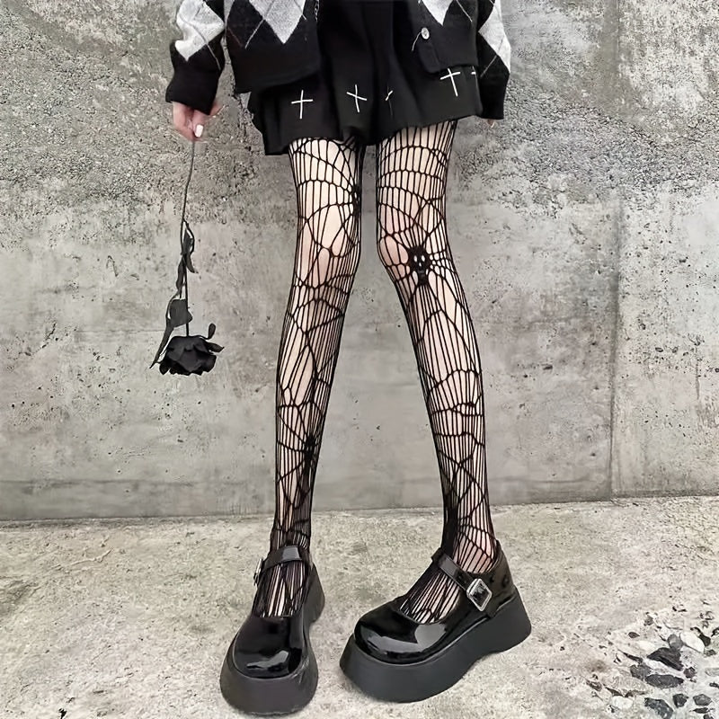 Skull Pattern Fishnet Tights Halloween Pantyhose Women's Stockings