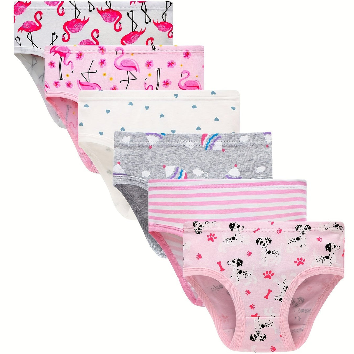 6pk Girls Triangle Panties Cartoon Print 100% Cotton Underwear