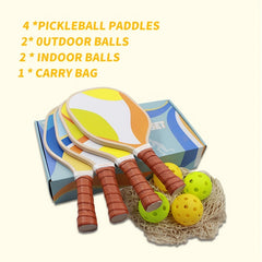 Pickleball Paddle Set 4 Paddles Edge Guard Rubber Ring 4 Balls Carry Bag Gift
