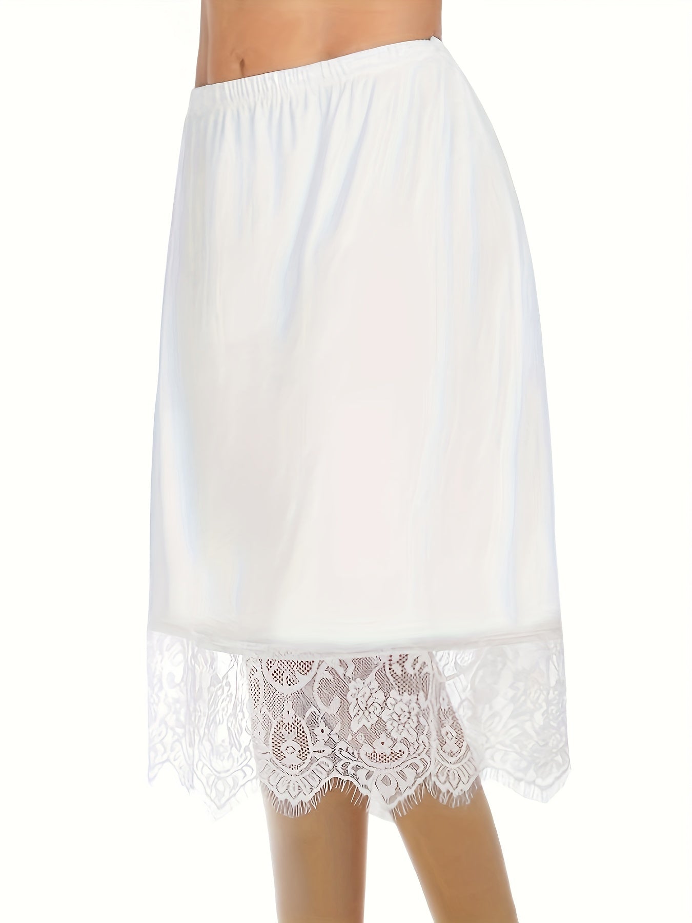 Women's Lace Trim Solid Skirt Sexy Stretch Half Slips Petticoat