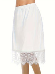 Women's Lace Trim Solid Skirt Sexy Stretch Half Slips Petticoat