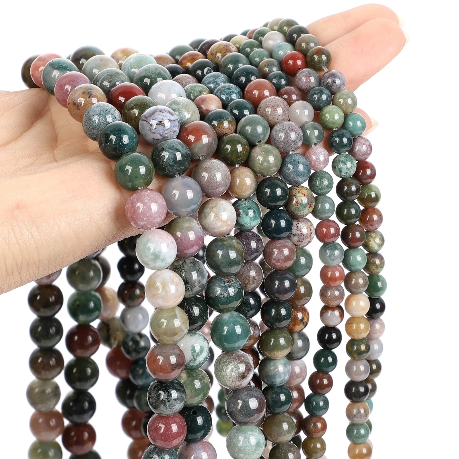 Indian Agate Natural Stone Beads for Jewelry Making 15'' 1Strand 4-12mm