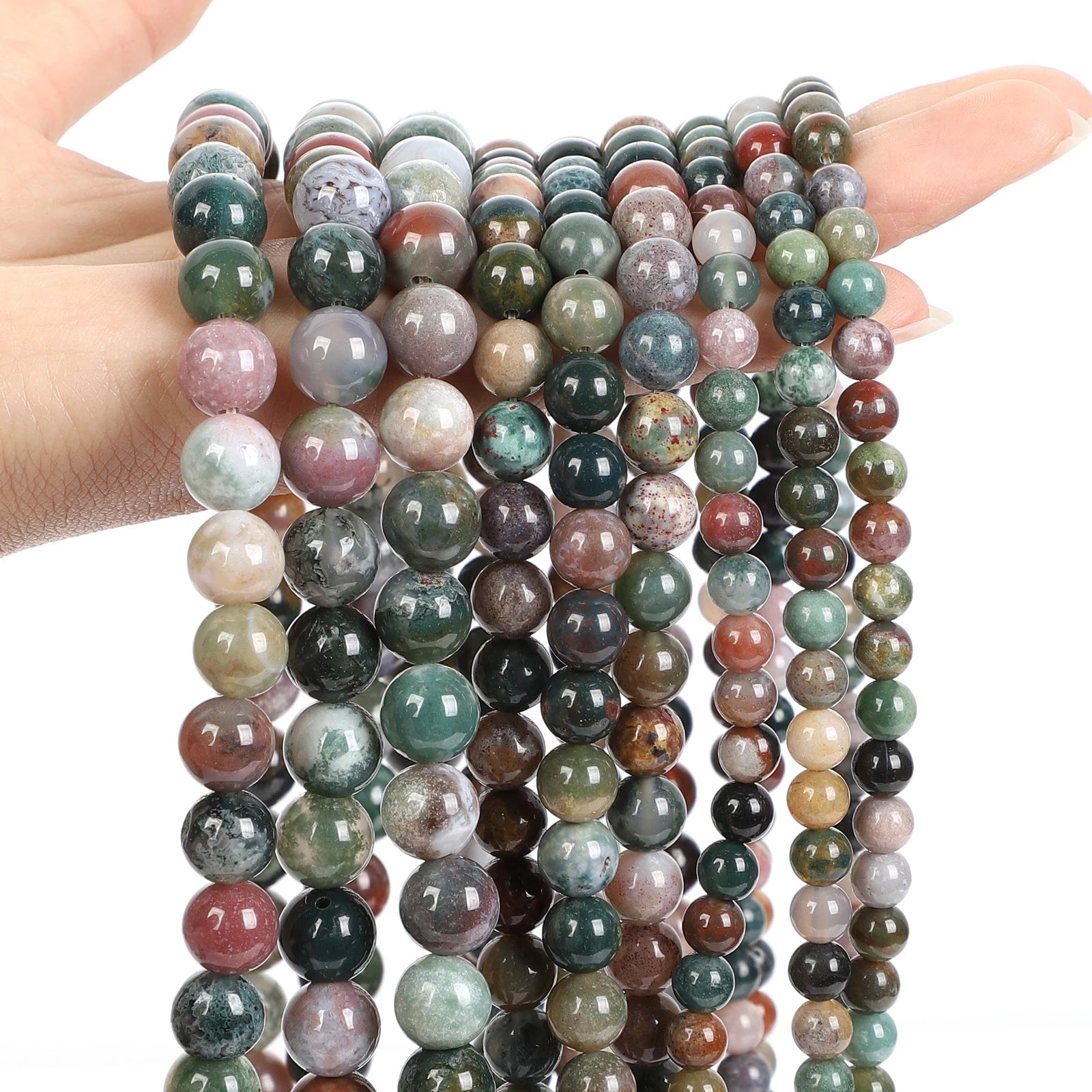 Indian Agate Natural Stone Beads for Jewelry Making 15'' 1Strand 4-12mm