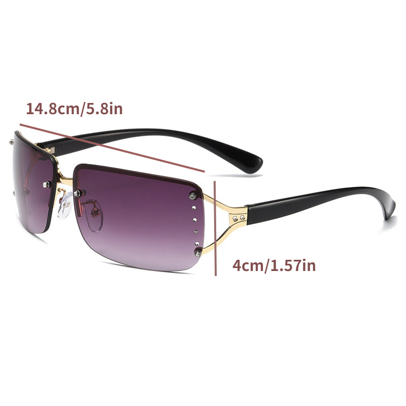 Rhinestone Frameless Rectangle Sunglasses Vintage Ladies Oversized Square