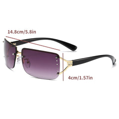 Rhinestone Frameless Rectangle Sunglasses Vintage Ladies Oversized Square