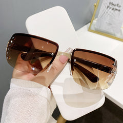 Rhinestone Frameless Rectangle Sunglasses Vintage Ladies Oversized Square