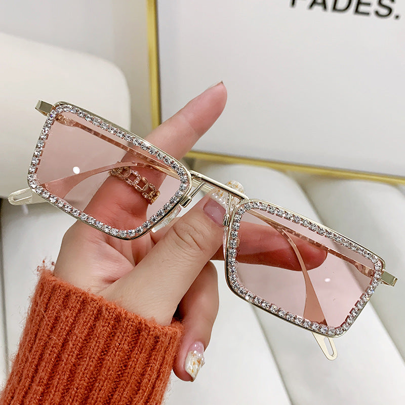 Crystal Rhinestone Square Sunglasses Vintage Women Sun Protection