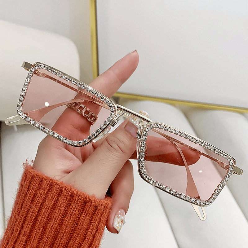 Crystal Rhinestone Square Sunglasses Vintage Women Sun Protection