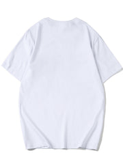 Cat & Coffee & Letter Print T shirt Crew Neck Short Sleeve Loose Top