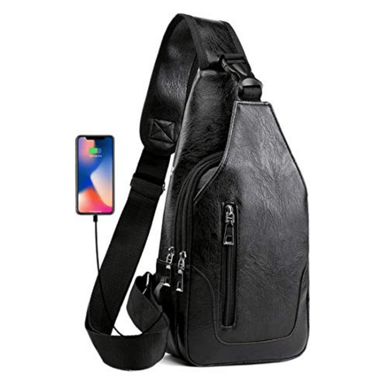Men Sling Bag Anti Theft Shoulder Bag Small Leather Crossbody Sling Backpack