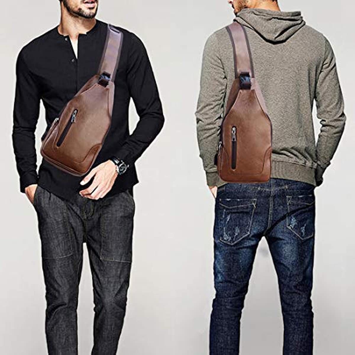 Men Sling Bag Anti Theft Shoulder Bag Small Leather Crossbody Sling Backpack