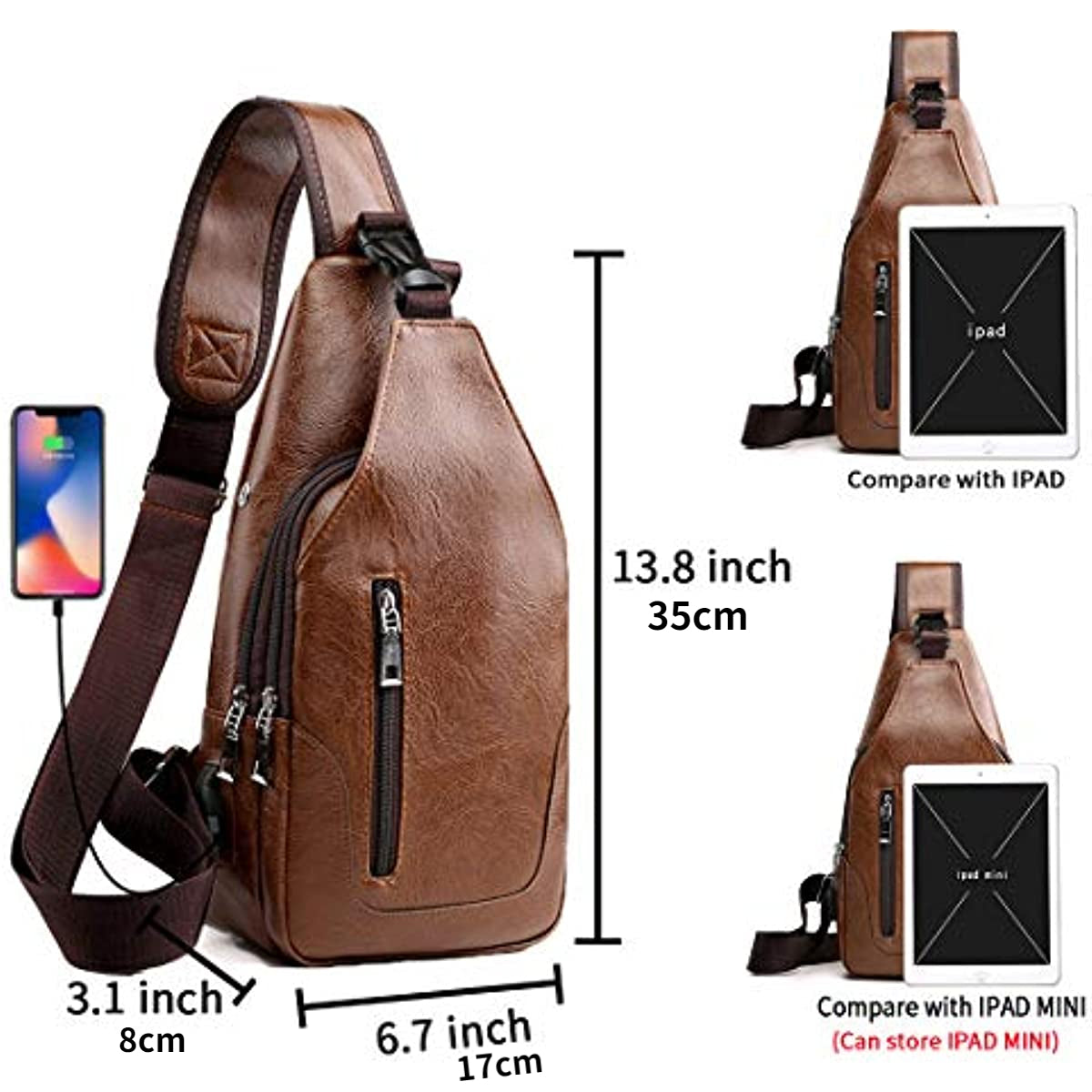 Men Sling Bag Anti Theft Shoulder Bag Small Leather Crossbody Sling Backpack