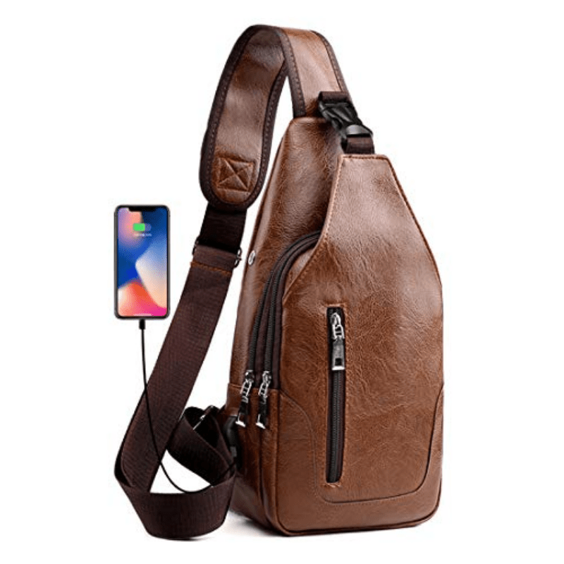 Men Sling Bag Anti Theft Shoulder Bag Small Leather Crossbody Sling Backpack