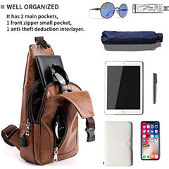 Men Sling Bag Anti Theft Shoulder Bag Small Leather Crossbody Sling Backpack
