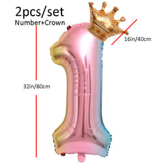2pcs 81 28 Cm Gradient Pink Number Crown Balloon Happy Birthday Party