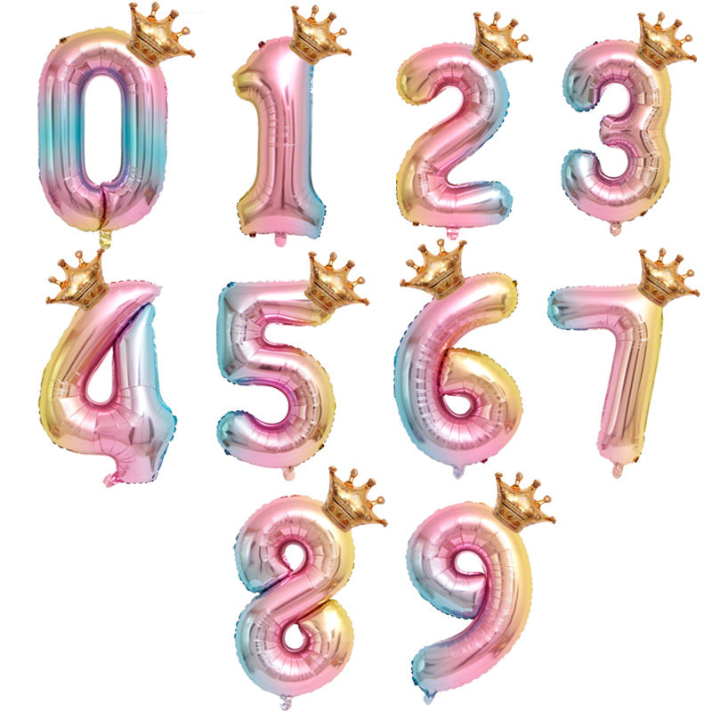 2pcs 81 28 Cm Gradient Pink Number Crown Balloon Happy Birthday Party