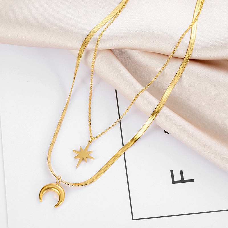 Double Hexagram Moon Necklace Stainless Steel Necklace