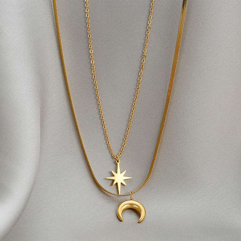 Double Hexagram Moon Necklace Stainless Steel Necklace