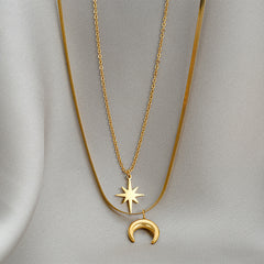 Double Hexagram Moon Necklace Stainless Steel Necklace