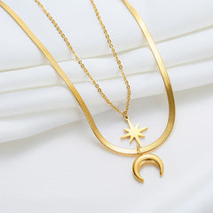 Double Hexagram Moon Necklace Stainless Steel Necklace