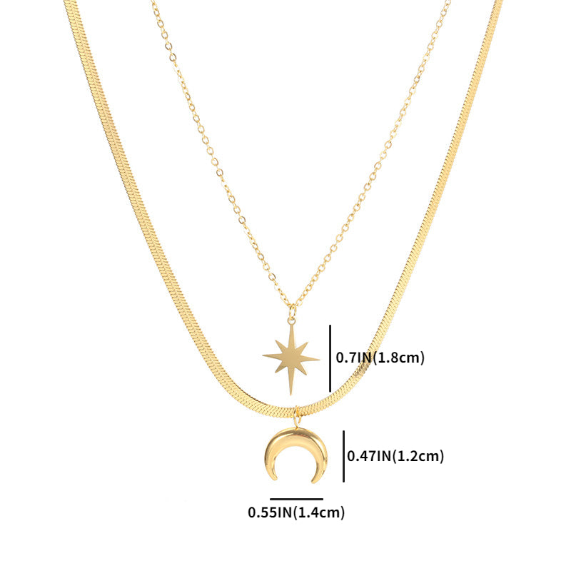 Double Hexagram Moon Necklace Stainless Steel Necklace