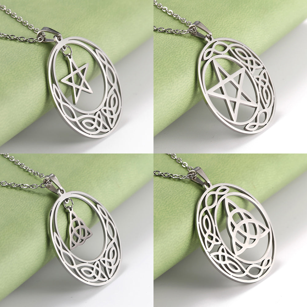 Stainless Steel Pentacle Pendant Necklace Pentagram Celtics Knot Star Circle