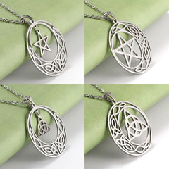 Stainless Steel Pentacle Pendant Necklace Pentagram Celtics Knot Star Circle
